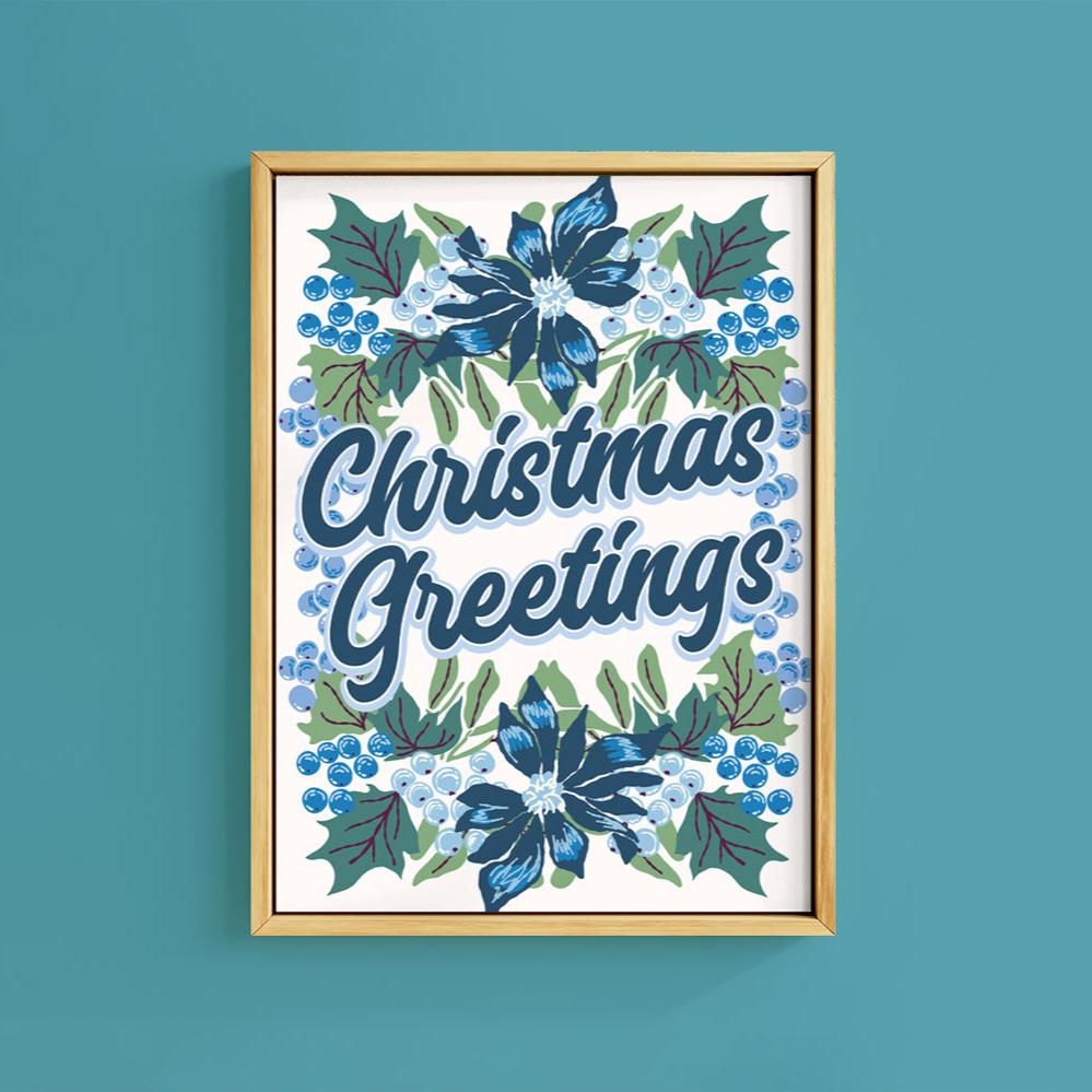 CHRISTMAS GREETINGS POINSETTIA PRINT