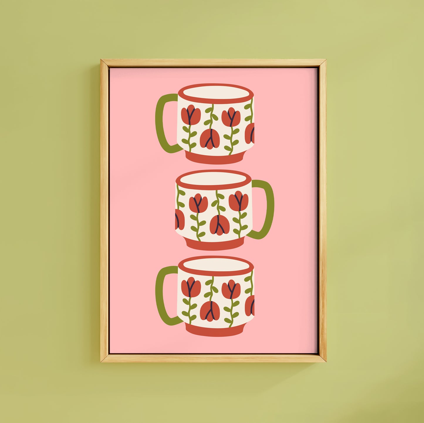 RETRO FLORAL STACKED TEA CUPS PRINT