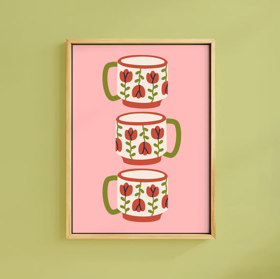 RETRO FLORAL STACKED TEA CUPS PRINT