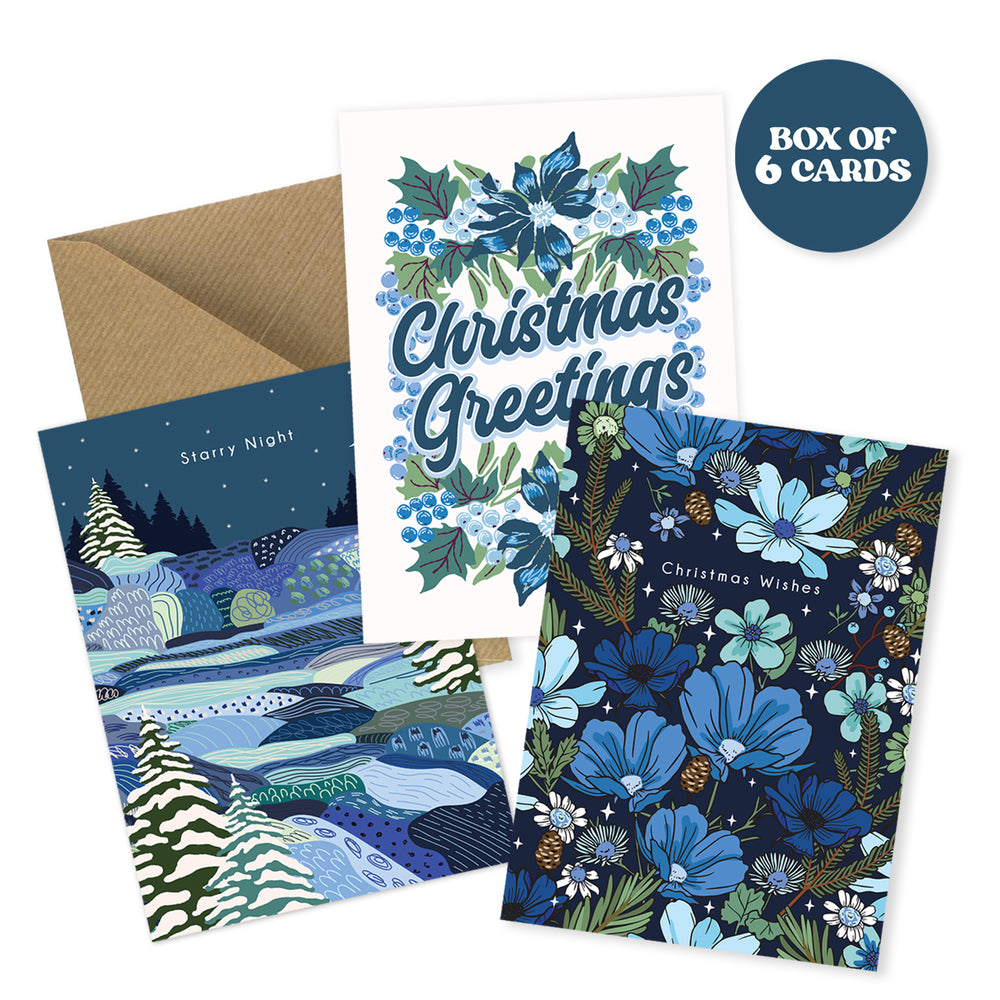 BOX OF 6 CELESTIAL WILFLOWER CHRISTMAS GREETINGS CARDS