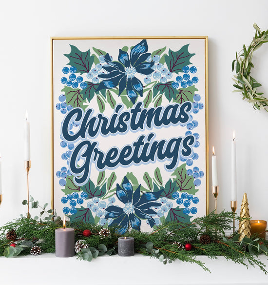 CHRISTMAS GREETINGS POINSETTIA PRINT