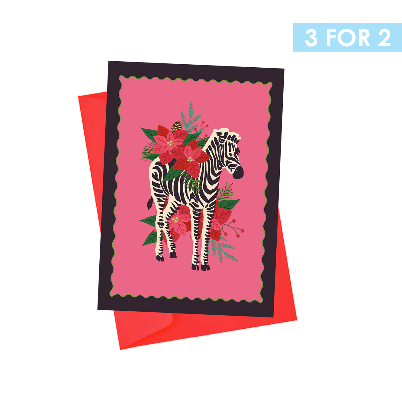 POINSETTIA ZEBRA CHRISTMAS CARD