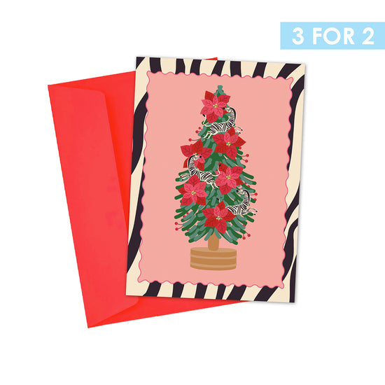 POINSETTIA ZEBRA TREE CHRISTMAS CARD