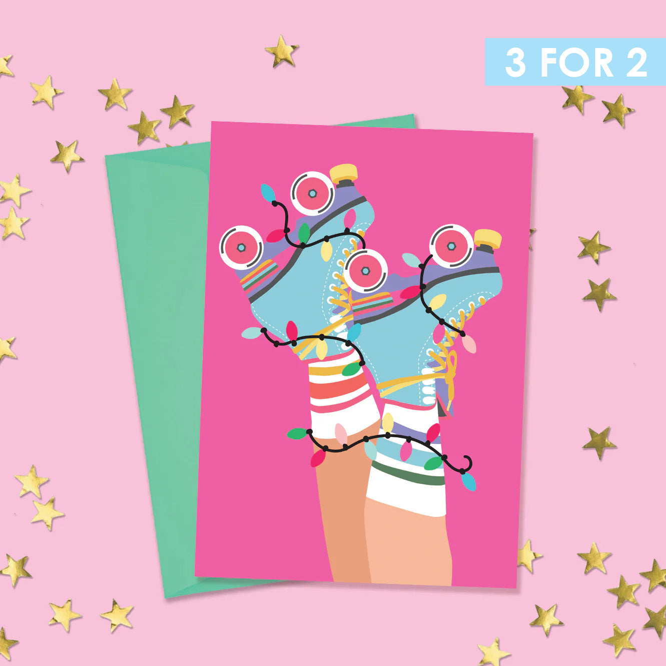 ROLLER SKATE CHRISTMAS GREETINGS CARD