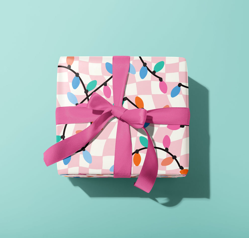 CHARITY WRAP - OVERSIZED CHECKERBOARD LIGHTS PINK GIFT WRAP B2 SHEET