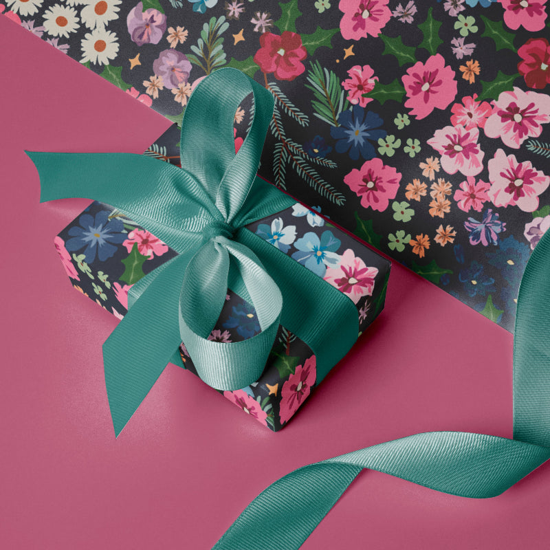hollyhock christmas gift wrap by oh so daisy perfect for luxury recycled festive season christmas gifts in floral cottage style perfect for grandma and maximalist dark moody home decor