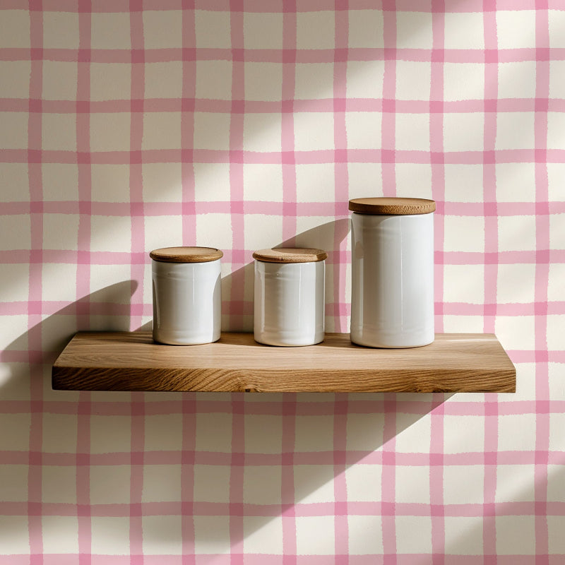 Country Checks Pattern Collection Pink Cottage Gingham Pink Wallpaper – Hand-Painted Country Check Pattern ...