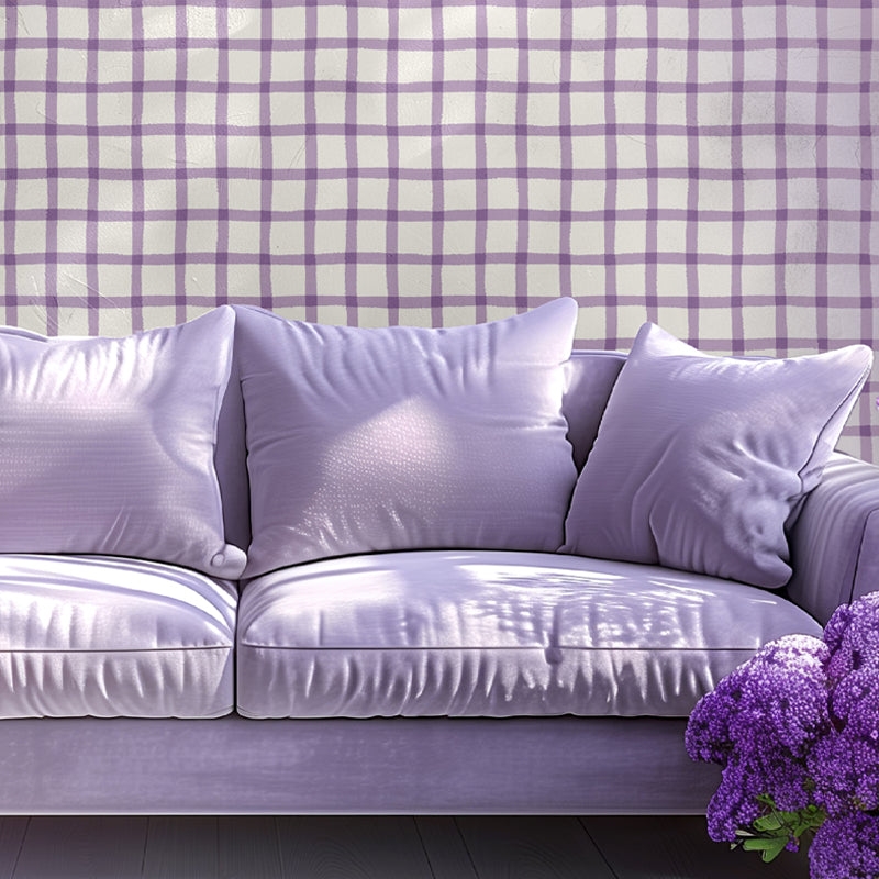 COTTAGE GINGHAM - LILAC WALLPAPER