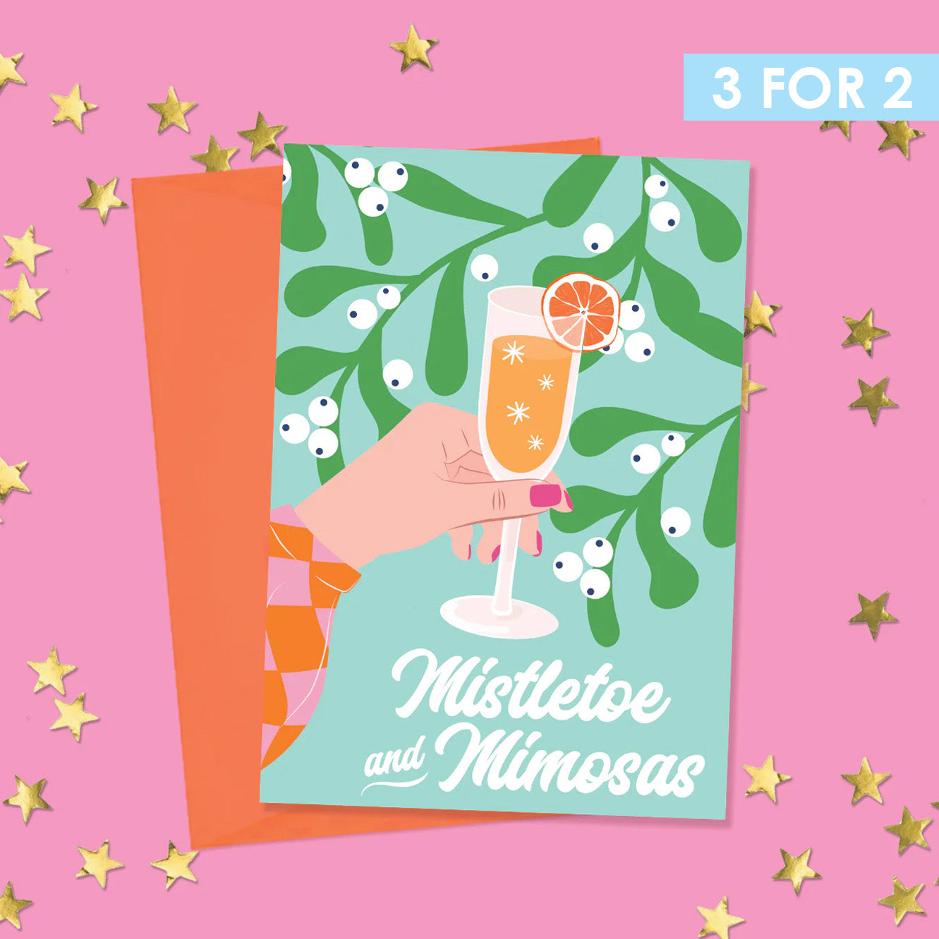 MISTLETOE & MIMOSAS CHRISTMAS GREETINGS CARD