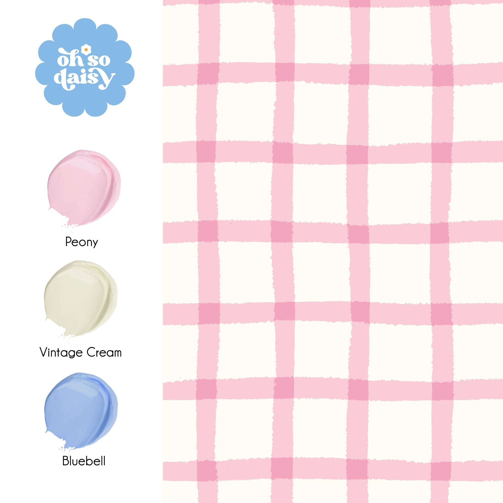 Cottage Gingham Pink Wallpaper – Hand-Painted Country Check Pattern ...