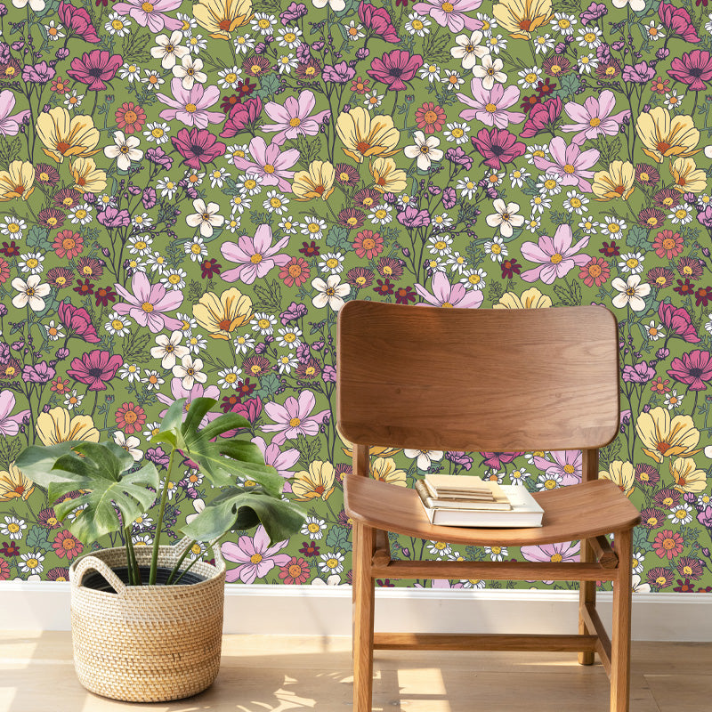SHE'S A WILDFLOWER - FOREST GREEN WALLPAPER