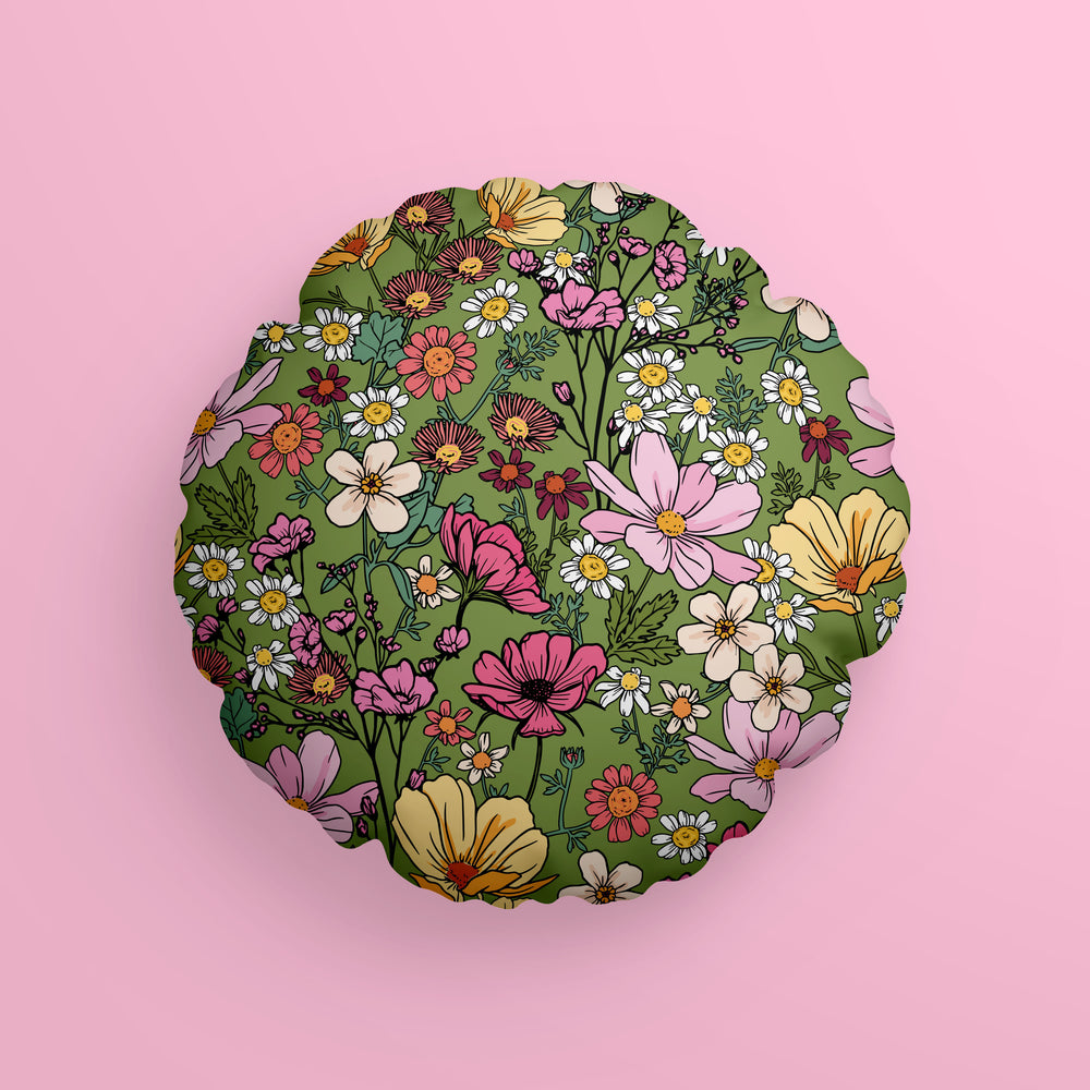 
            
                Load image into Gallery viewer, SHE&amp;#39;S A WILDFLOWER FOREST GREEN CUSHION + BEAN
            
        