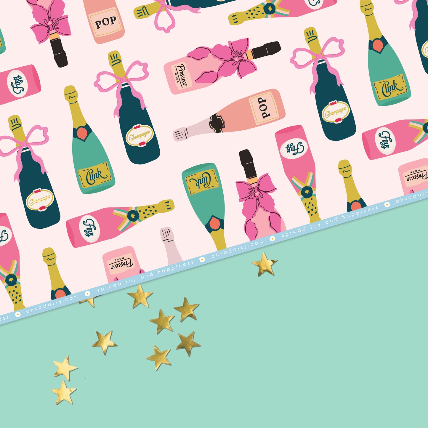 POP FIZZ CLINK BOTTLE CHRISTMAS GIFT WRAP SHEET