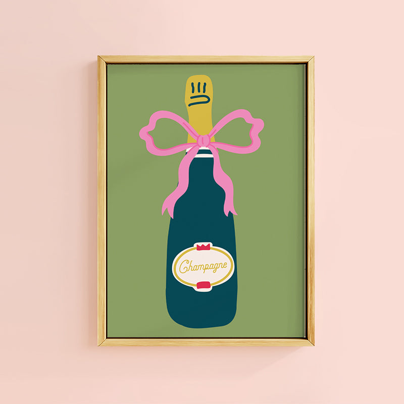 CHAMPAGNE BOTTLE BOW PRINT