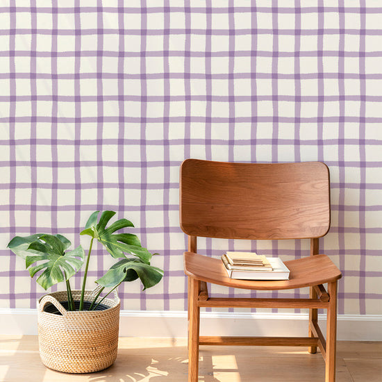 COTTAGE GINGHAM - LILAC WALLPAPER