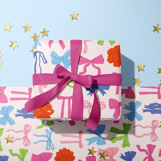 COLOURFUL BOWS CHRISTMAS GIFT WRAP SHEET