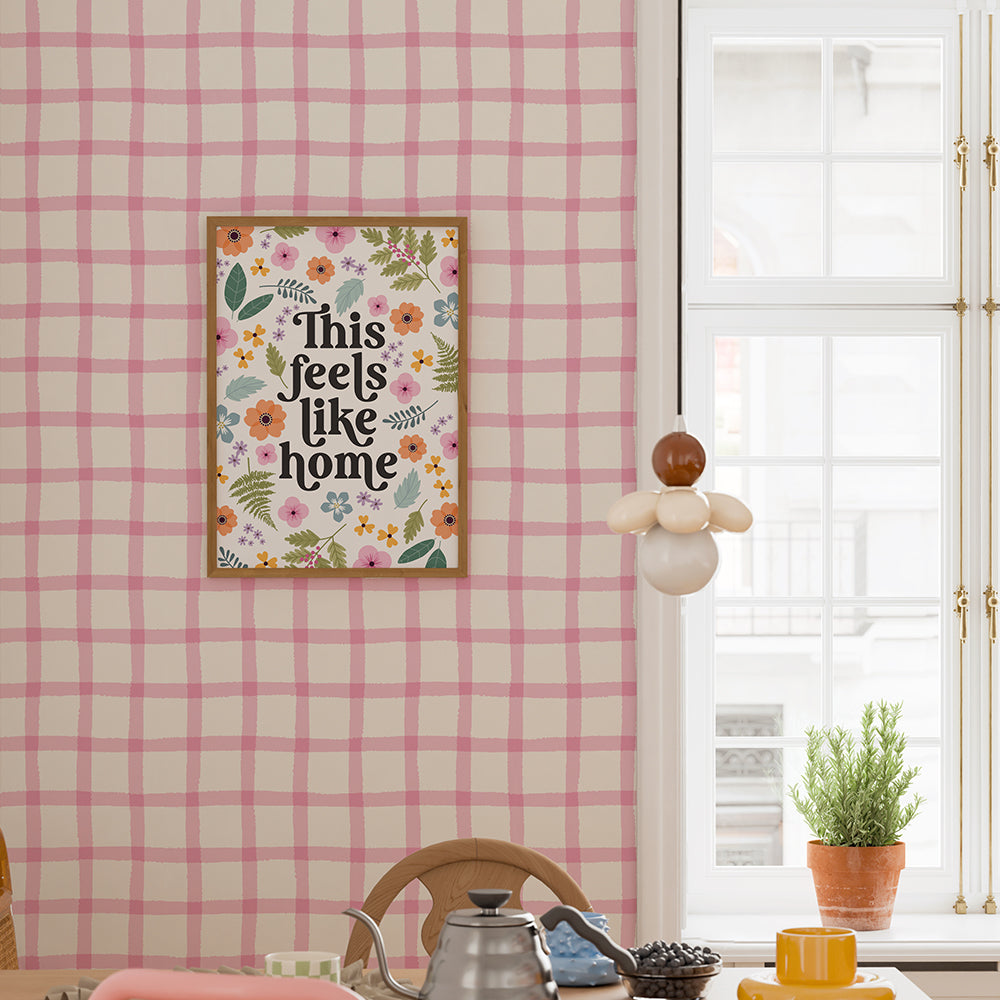 Country Checks Pattern Collection Pink Cottage Gingham Pink Wallpaper – Hand-Painted Country Check Pattern ...