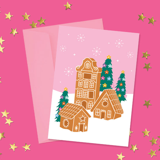 GINGERBREAD HOUSES CHRISTMAS GREETINGS CARD