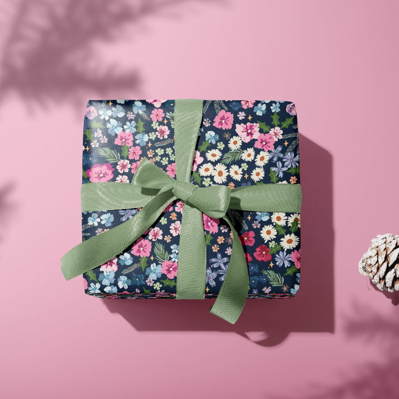 hollyhock christmas gift wrap by oh so daisy perfect for luxury recycled festive season christmas gifts in floral cottage style perfect for grandma and maximalist dark moody home decor