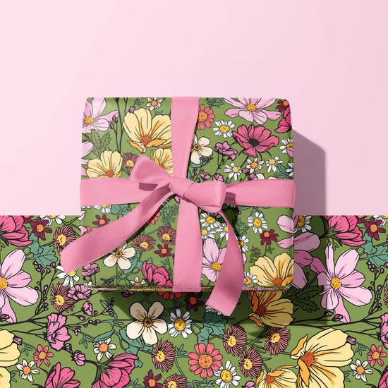 SHE'S A WILDFLOWER FOREST GREEN GIFT WRAP SHEET