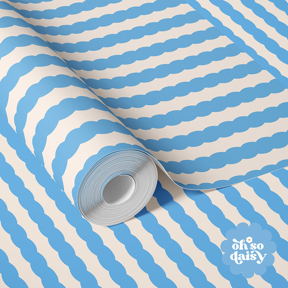 Close up of Soft Serve Bloom Moon Wiggle Stripe Wallpaper on a roll