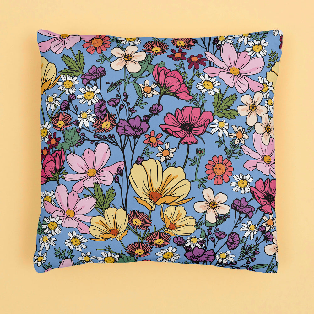 
            
                Load image into Gallery viewer, SHE&amp;#39;S A WILDFLOWER BLUE SQUARE CUSHION
            
        