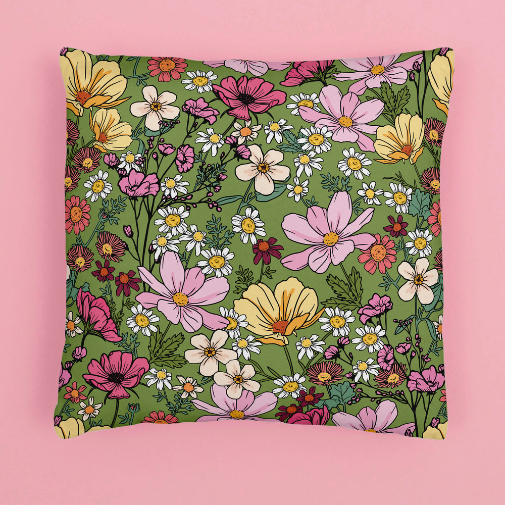 SHE'S A WILDFLOWER FOREST GREEN SQUARE CUSHION