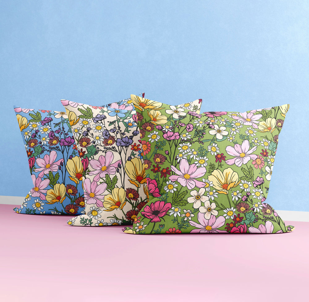 SHE'S A WILDFLOWER FOREST GREEN SQUARE CUSHION