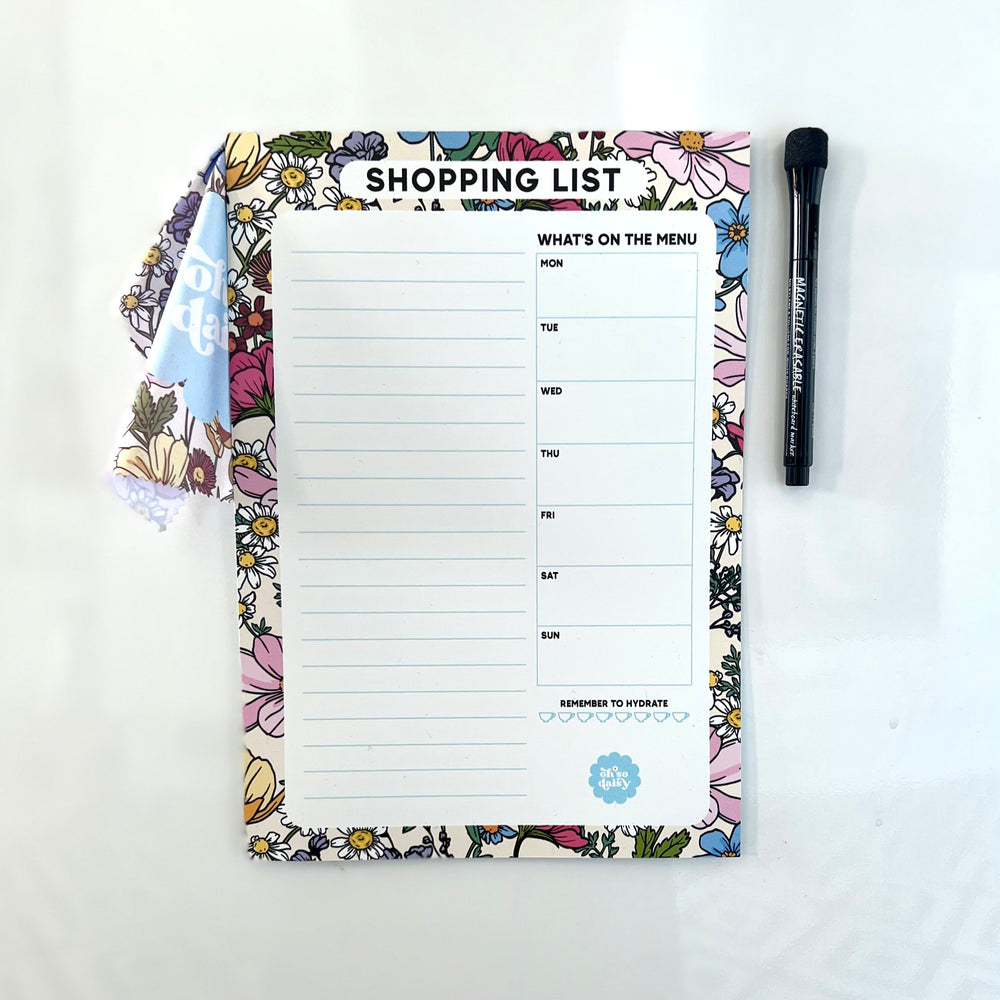 
            
                Load image into Gallery viewer, WILDFLOWER A4 SHOPPING LIST WHITEBOARD
            
        