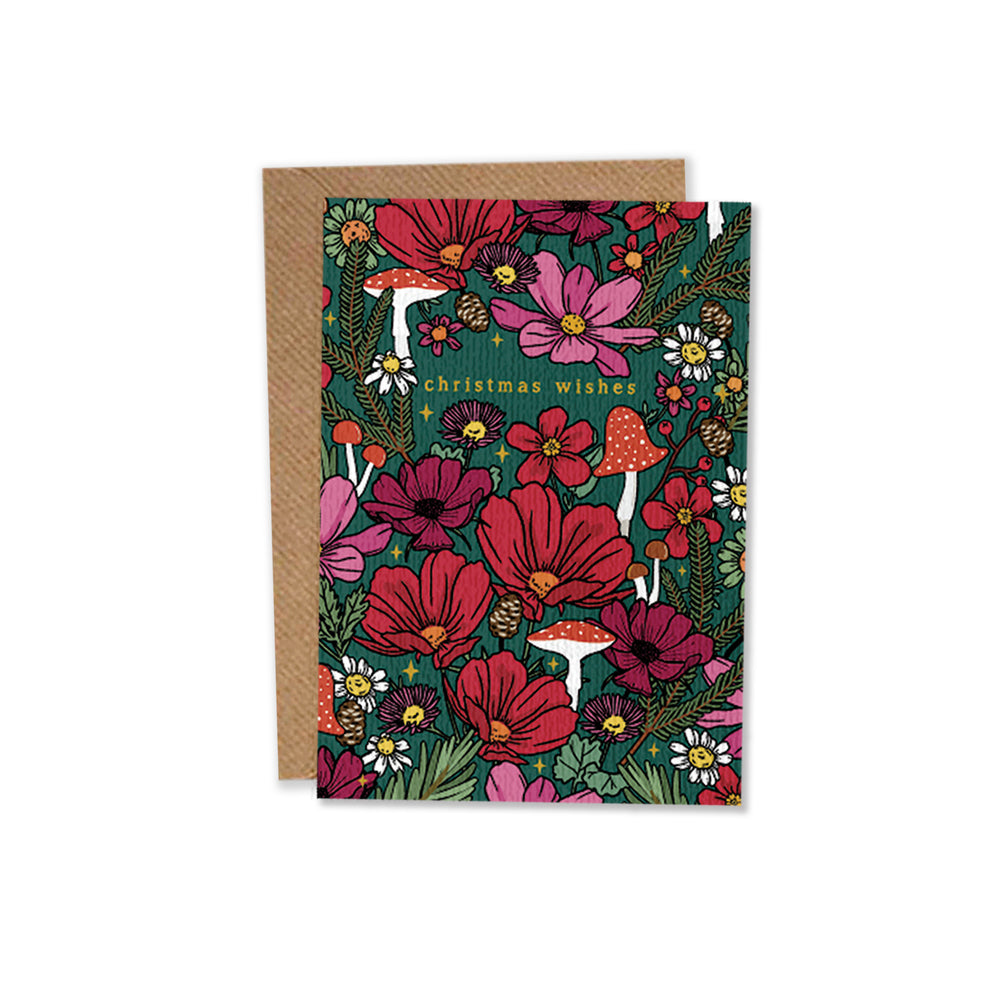 WOODLAND WILFLOWER CHRISTMAS WISHES GREETINGS CARD