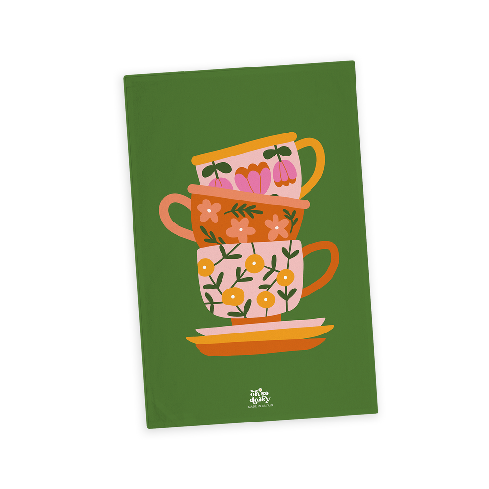 NEVER TOO MANY TEA CUPS - TEA TOWEL