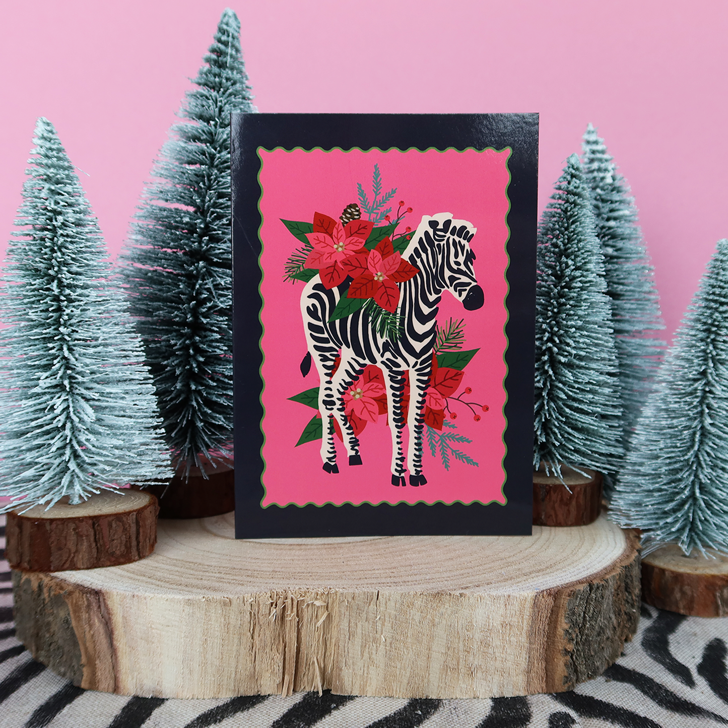 POINSETTIA ZEBRA CHRISTMAS CARD