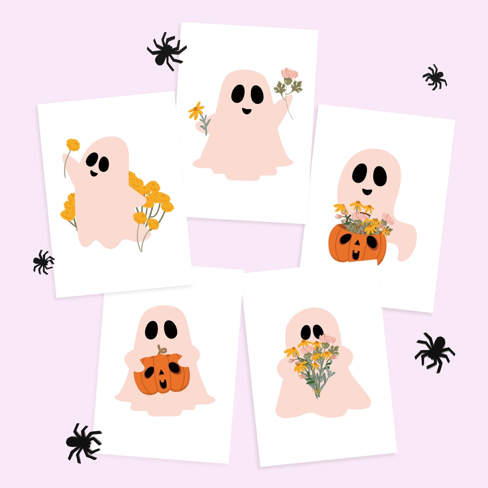 
            
                Load image into Gallery viewer, SPOOKY CUTE WHITE- SET OF 5 MINI PRINTS
            
        