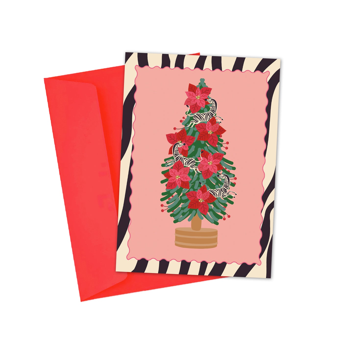 POINSETTIA ZEBRA TREE CHRISTMAS CARD