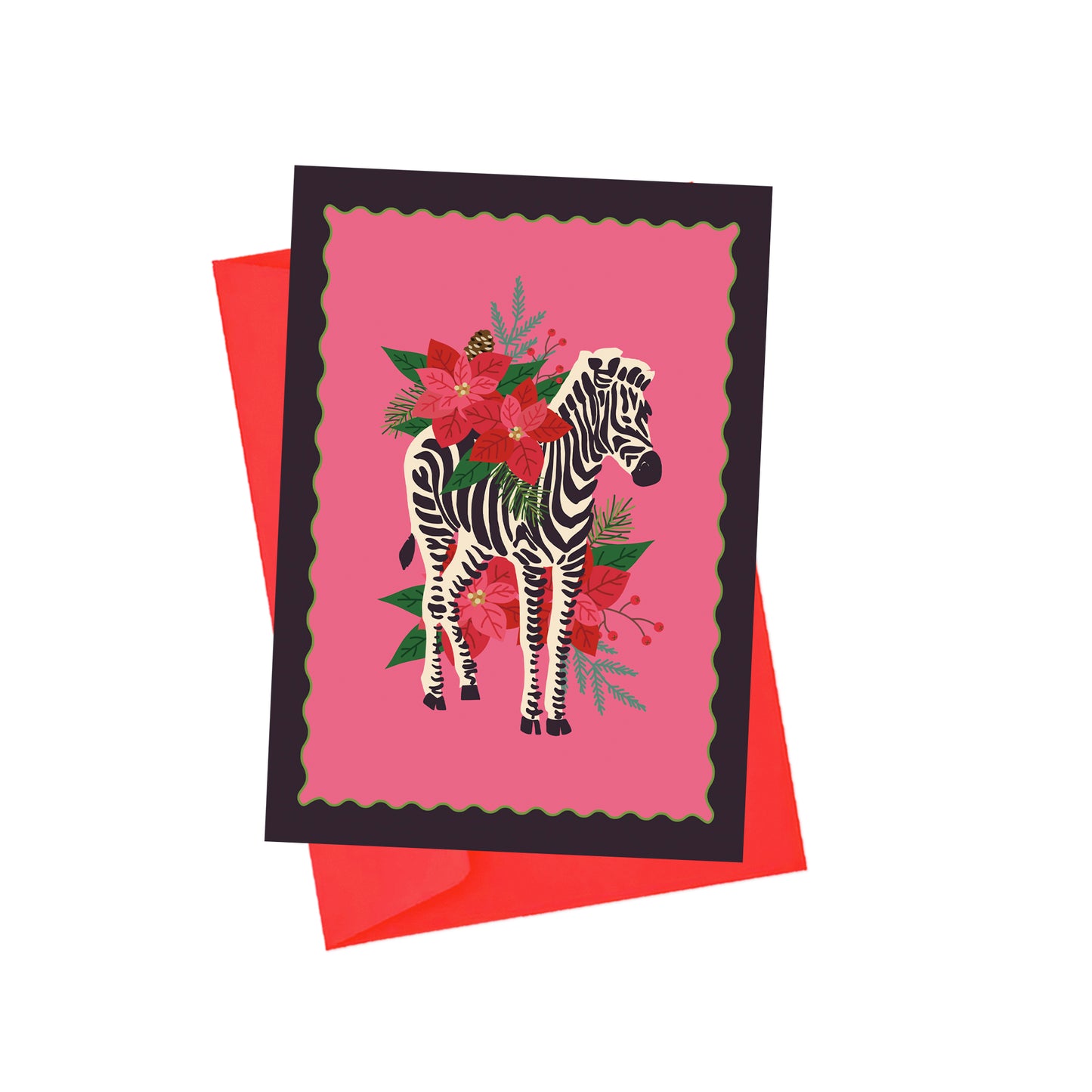 POINSETTIA ZEBRA CHRISTMAS CARD